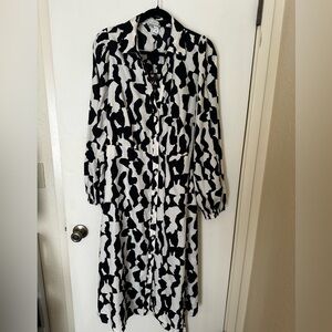 Ava & Viv Black and White Printed Long Sleeve Shirt Dress